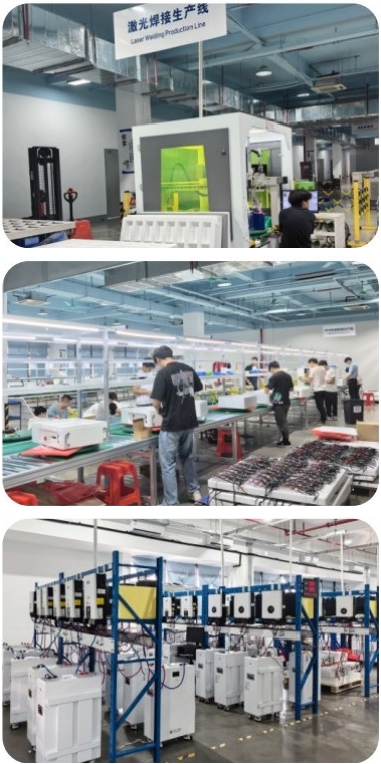 关于我们：激光焊接生产线、产品装配线、产品存储与测试区